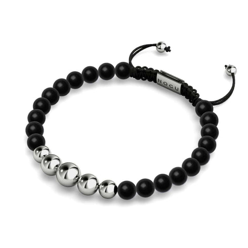 Agate noire mate | Argent | Bracelet en macramé de pierres précieuses d'équilibre